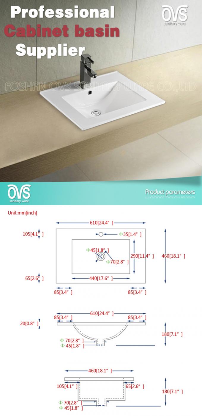 Drop In Self Rimming Overmount Bathroom Sink Rectangular White With ...