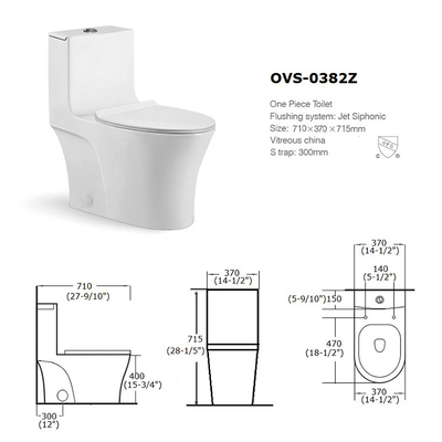 Ceramic One Piece Toilet Self Cleaning Glazed Surface 1.6 Gpf Elongated Toilet