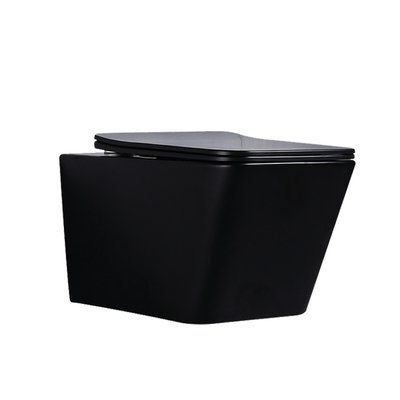 8cm Residential Compact Wall Hung Toilet Black Flush For 2x4 Wall Square Hotel