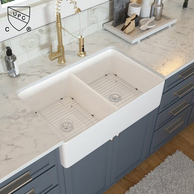 33 Inch Undermount Farmhouse Bathroom Double Sink White Big Ceramic Kitchen