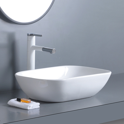 Ceramic Rectangular Vessel Bathroom Sink Porcelain White Scratch Proof Basin