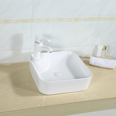 Non-Porous Counter Top Bathroom Sink Smooth Surface Square White Basin