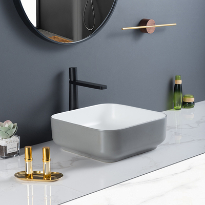 Non-Porous Surface Counter Top Bathroom Sink Symmetrical Square Wash Basin
