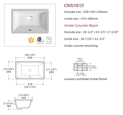 Ceramic Construction Ada Bathroom Sink Overflow Proof 2mm Straightness