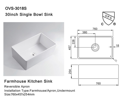 White Ceramic Farmhouse Kitchen Sink 30 Inch 30&quot; Apron Front Sink White Drop In