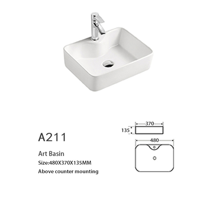 Porcelain Above Counter Top Bathroom Sink 600mm Wide White Rectangle