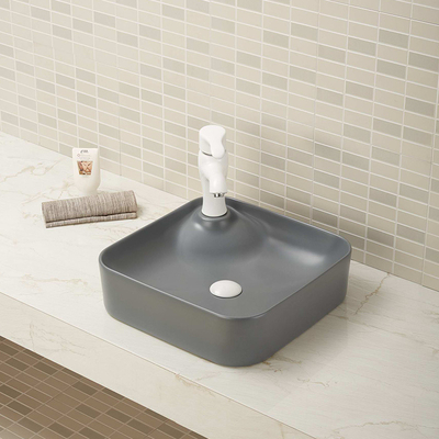 Non-Porous Counter Top Bathroom Sink Smooth Surface Square White Basin