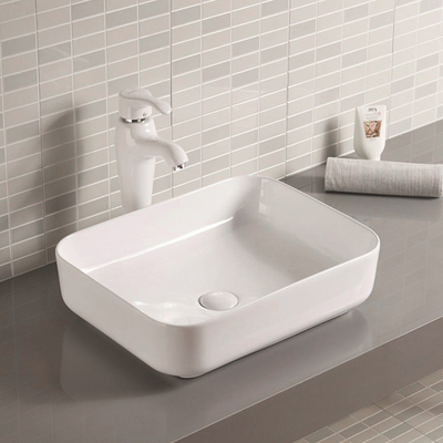 Solid Smooth Counter Top Bathroom Sink Ceramic Easy Maintain Rectangular Wash Basin