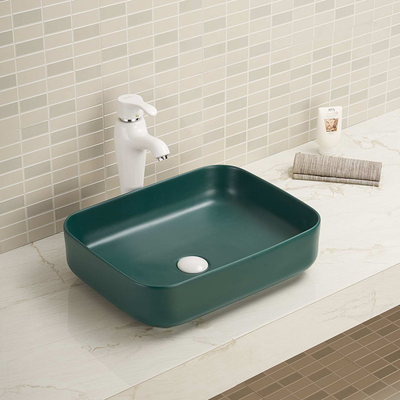 Solid Smooth Counter Top Bathroom Sink Ceramic Easy Maintain Rectangular Wash Basin