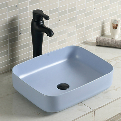 Solid Smooth Counter Top Bathroom Sink Ceramic Easy Maintain Rectangular Wash Basin