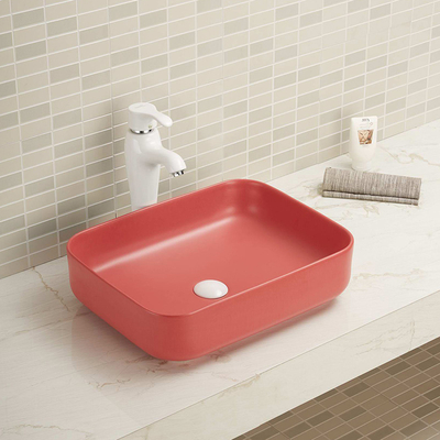 Solid Smooth Counter Top Bathroom Sink Ceramic Easy Maintain Rectangular Wash Basin