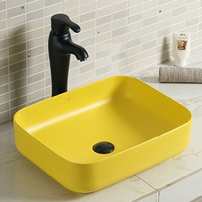 Solid Smooth Counter Top Bathroom Sink Ceramic Easy Maintain Rectangular Wash Basin