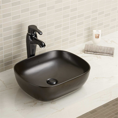 Rectangular Wash Basin Countertop Black Sink Easily Install With Accessories