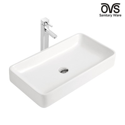 White Counter Top Bathroom Sink 700mm 300mm Ceramic Rectangle Vessel Basin