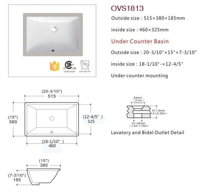 Porcelain Ada Compliant Commercial Bathroom Sinks Undermount Smooth